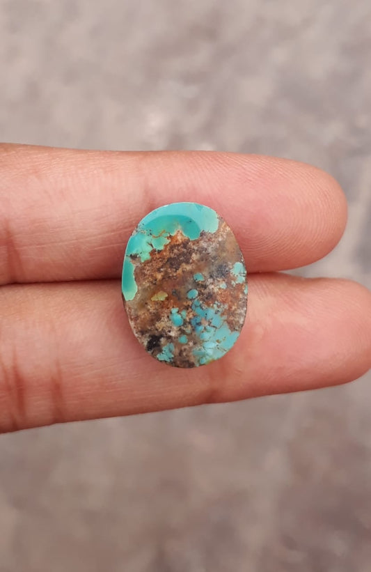7.6ct Natural Turquoise, Green Matrix Turquoise, Oval Shape, Real Firoza Stone,Dimensions -18x14 mm