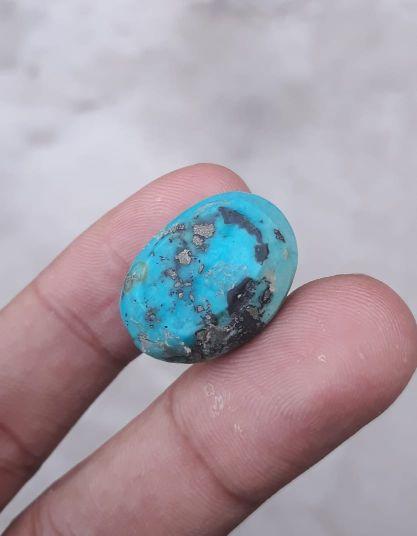 36ct Natural Certified Turquoise - Blue Matrix Turquoise - Shajri Feroza-36ct-22x16 mm