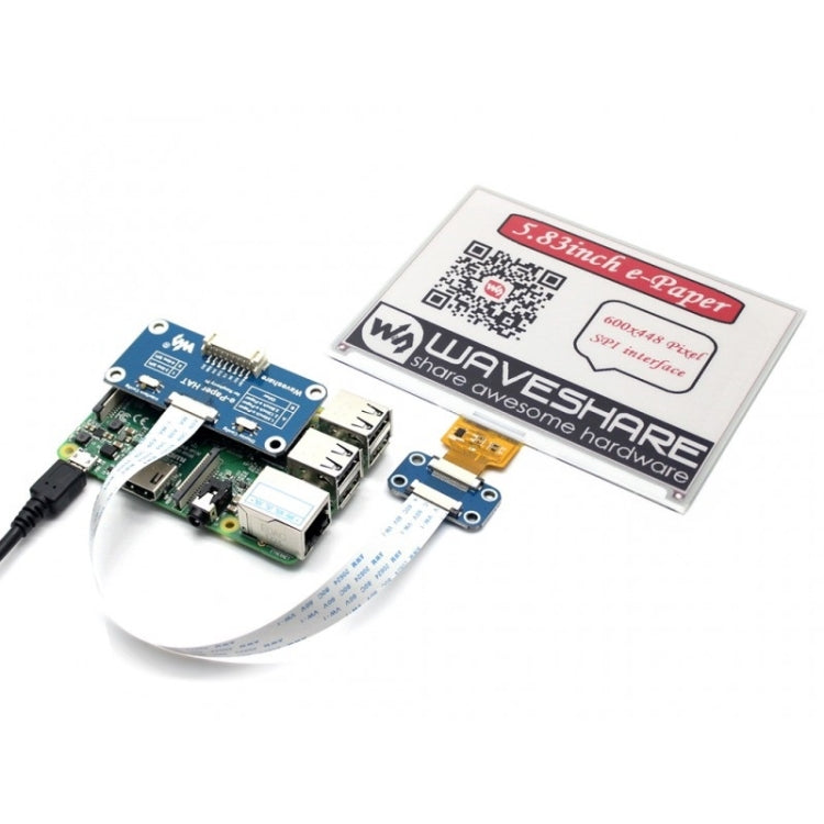 Waveshare 5.83 inch 600x448 Pixel Red Black White Three-color E-Ink Display HAT (B) for Raspberry Pi, SPI Interface, 14600