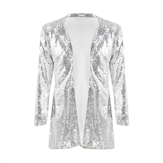 Women Sequined Suit Jacket Without Buckle Stage Clothing(Color:Black Size:XXL), S, M, L, XL, XXL