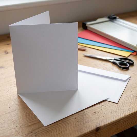 A4 Card Blanks with Envelopes | 10 Pack | 300gsm White Card | A3 Folded to A4 | Pre-Folded & Creased | Stella Weds.