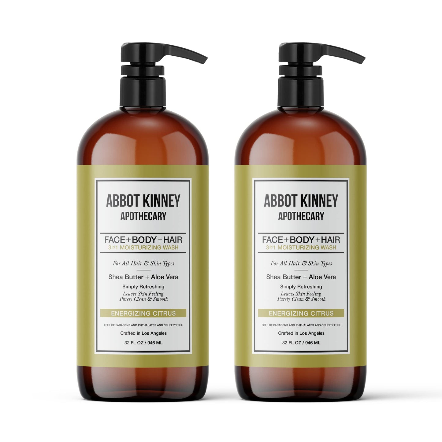 Abbot Kinney Apothecary Men’s 3-in-1 Wash – Energizing Citrus, 32oz, 2 Pack