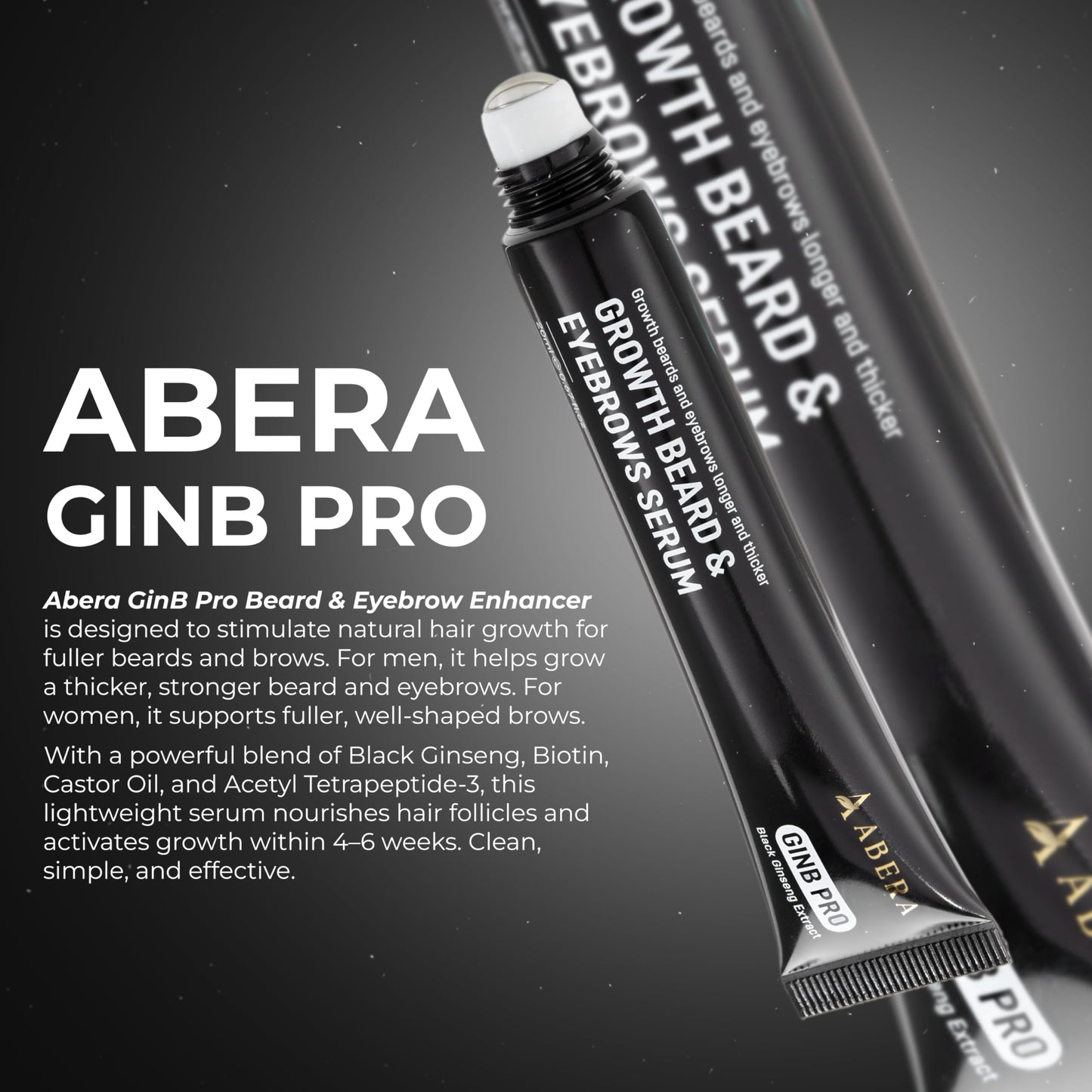 ABERA Ginb Advanced Growth Serum for Beard & Eyebrows – Biotin, Acetyl Tetrapeptide-3, Castor Oil (2 Boxes + Eyebrows Kit Gift)