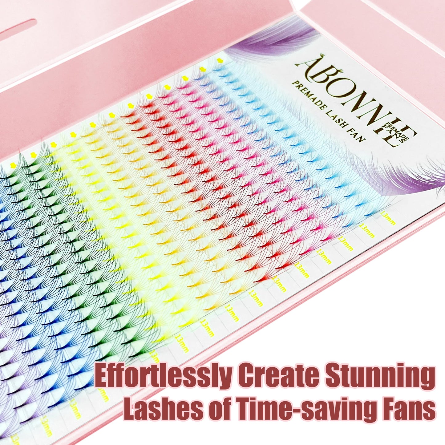 ABONNIE Colored Premade Lash Fans – 400 Pcs Mix Color, 6D 0.07-C 13mm, C Curl