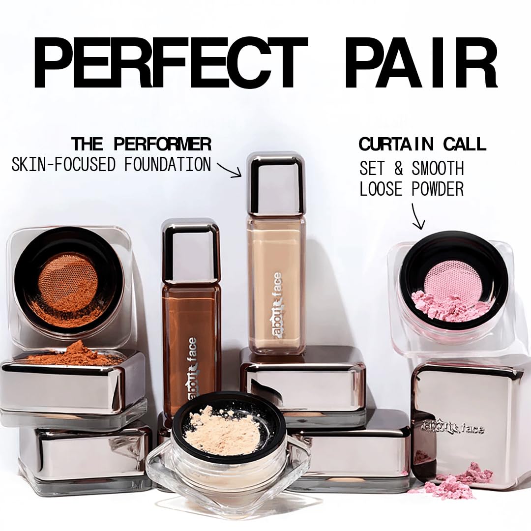 about-face Curtain Call Set & Smooth Loose Powder Veil – Lightweight, Oil-Absorbing Setting Powder with Rice Starch & Corn-Based Talc Alternative – Vegan, Cruelty-Free – 0.35oz (Light)