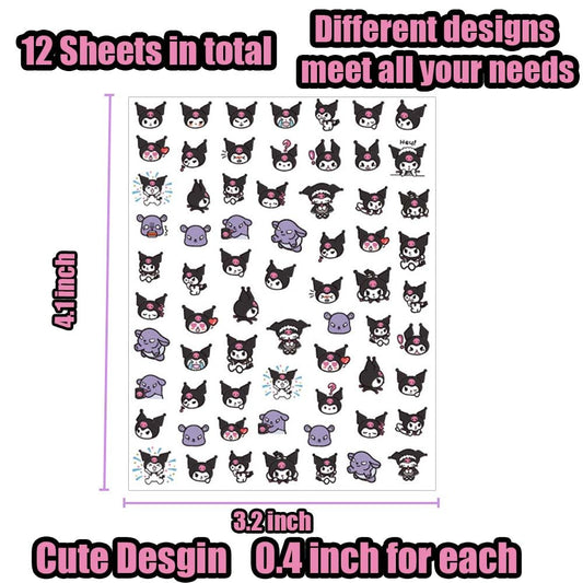 12-Pics 3D Cute Cartoon Nail Stickers by Akutoer | Kawaii Nail Charms & Anime Decals