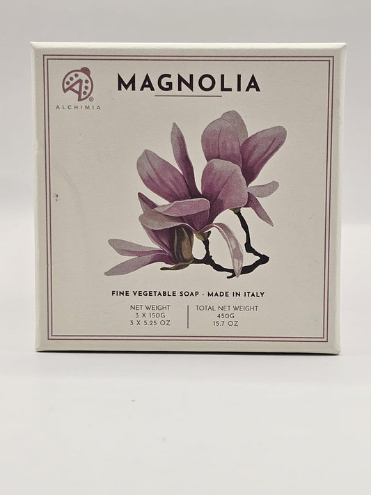 Alchimia Magnolia 3-Pack Soap Gift Box | Italian Vegetable Soap, 450g
