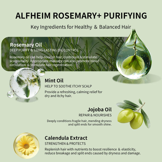 Alfheim Rosemary+ Purifying Hair Care Gift Set | Shampoo, Conditioner, Hair Mask, Leave-In & Hair Oil