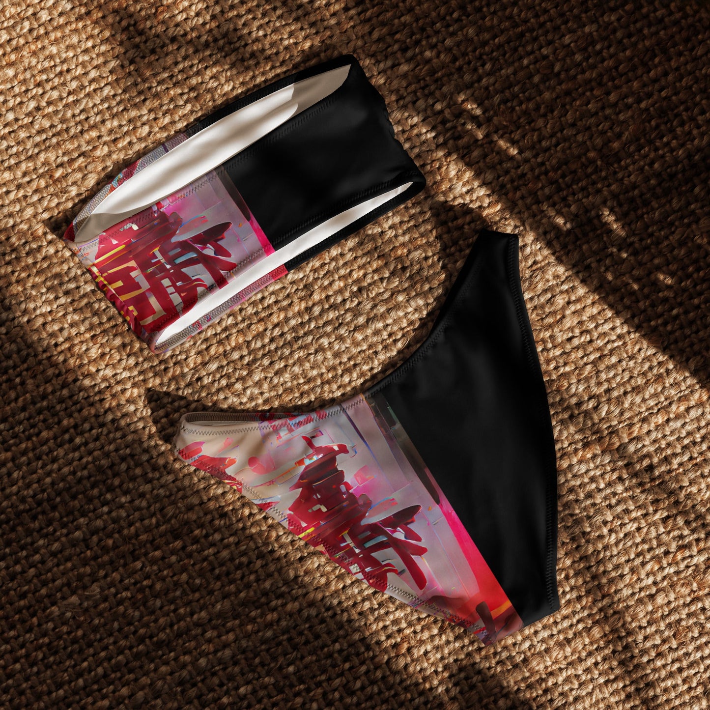 Half Black Half Báijiǔ - Womens Bandeau Bikini