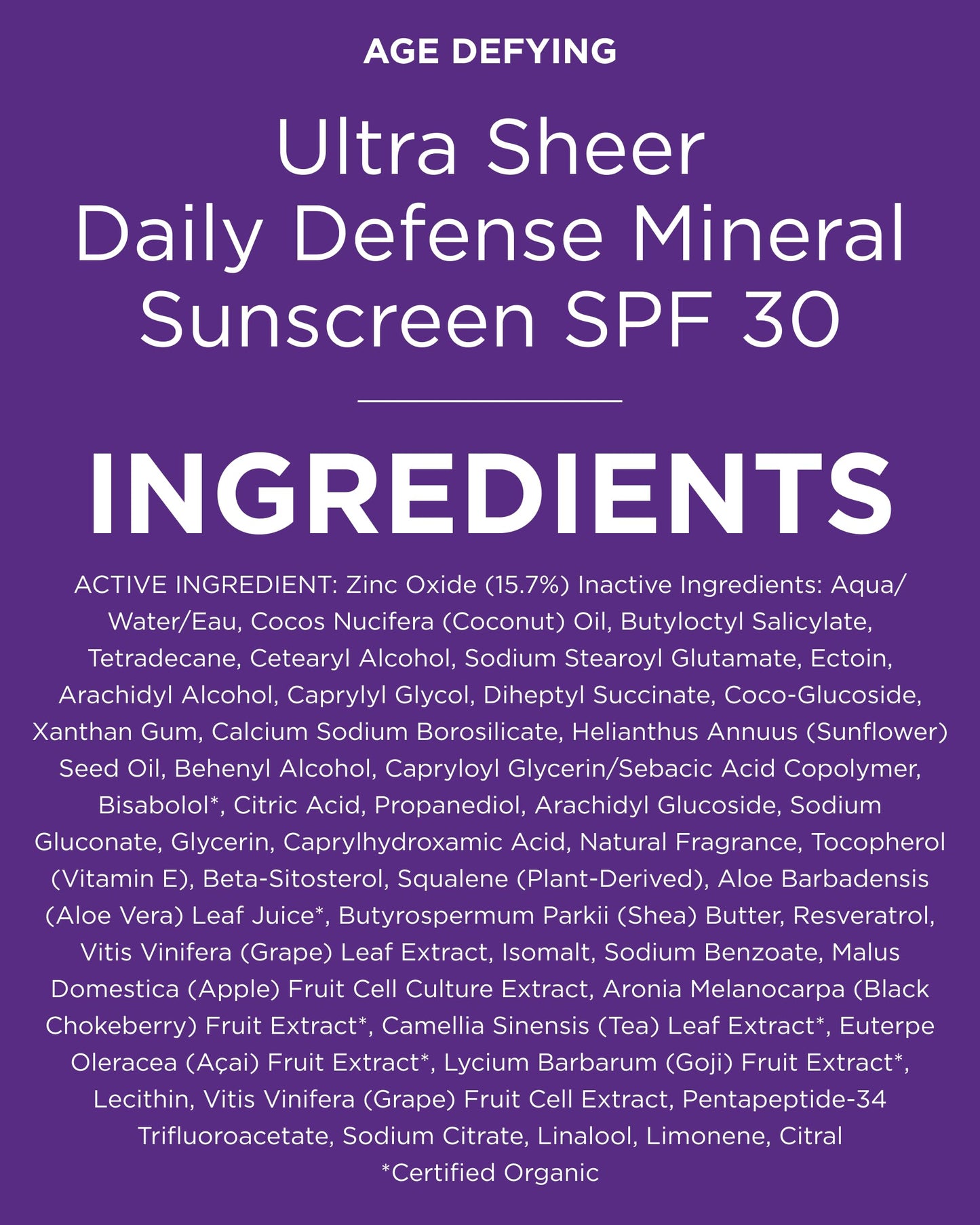 Andalou Naturals Age Defying Ultra Sheer Daily Defense SPF 30 - Mineral Sunscreen