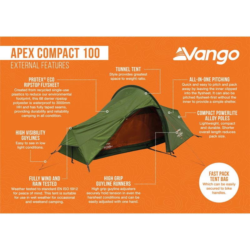 Vango Apex Compact 100 Backpacking Tent - Forest Green