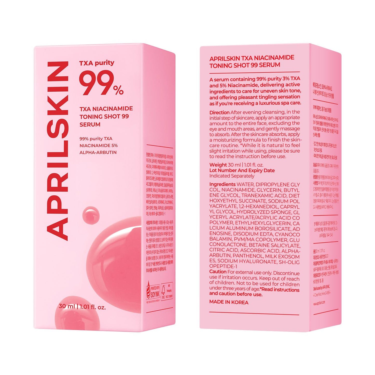 APRILSKIN TXA Niacinamide Toning Shot – 99% TXA + Niacinamide 5% | Skin Booster Serum
