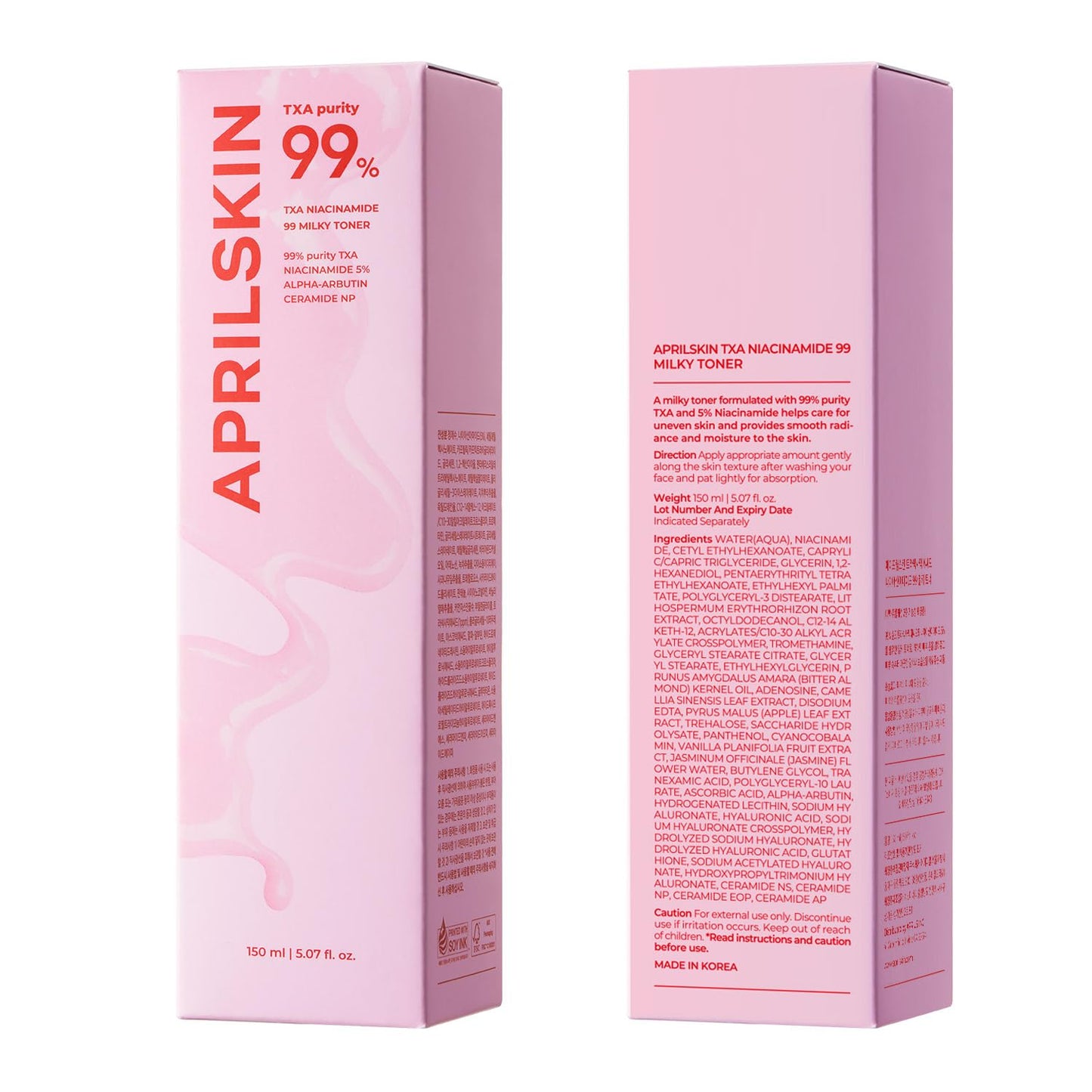 APRILSKIN TXA+Niacinamide 99 Pink Milky Toner – 99% TXA + Niacinamide 5% for Brightening, Deep Hydration | 5.07 fl oz