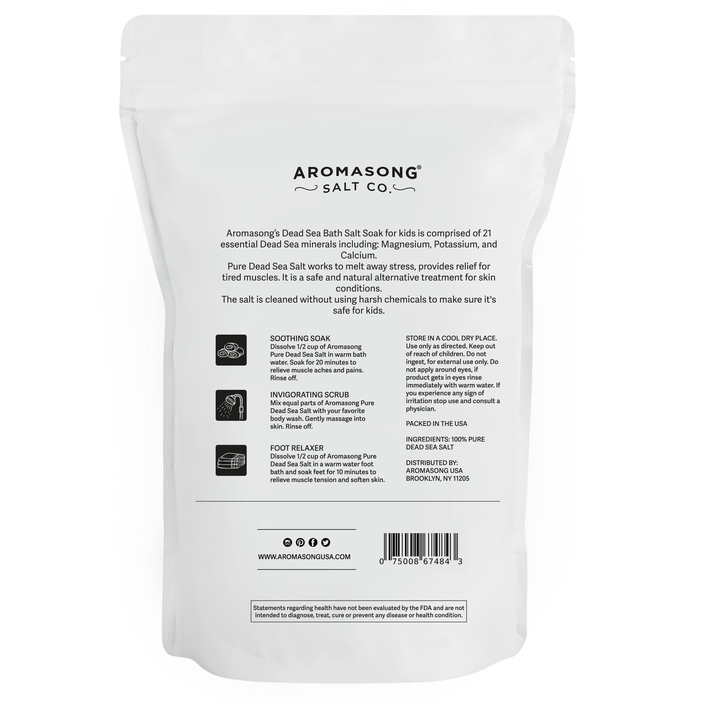 Aromasong Dead Sea Salt for Kids Bath Soak – 19 Lbs Bulk, Fine Grain, 100% Pure & Natural