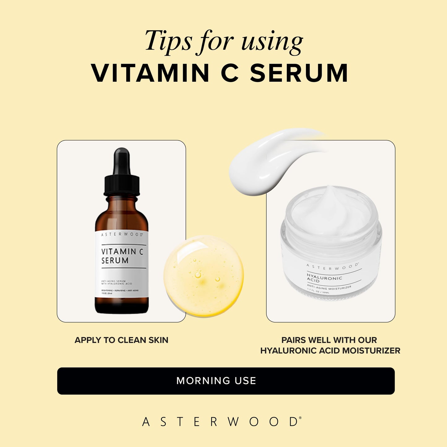 Asterwood Vitamin C Serum with Hyaluronic Acid – Fragrance-Free, Hydrating & Smoothing | 1 Fl Oz