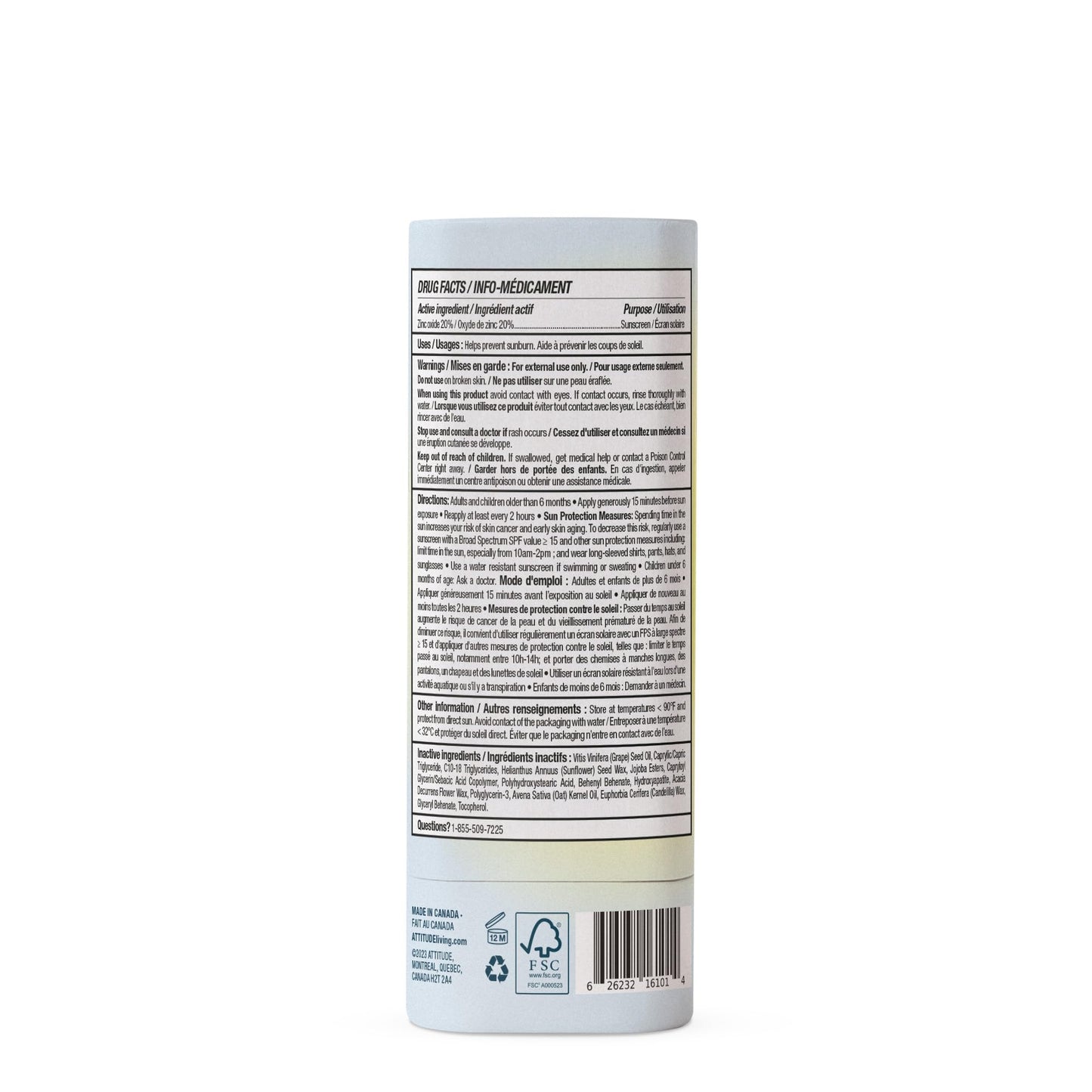 ATTITUDE Mineral Sunscreen Face Stick SPF 30 for Sensitive Skin — EWG Verified, Plastic-Free