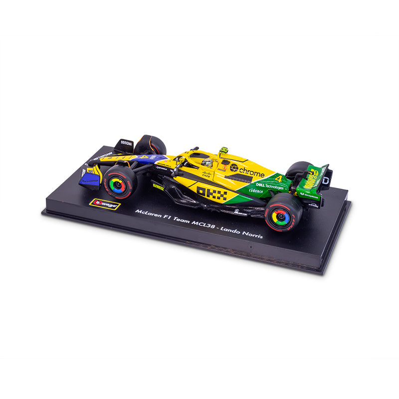 McLaren F1 Team MCL38 Senna Livery #4 F1 Monaco GP 2024 Lando Norris 1:43 Scale Bburago Model Car (w/helmet)