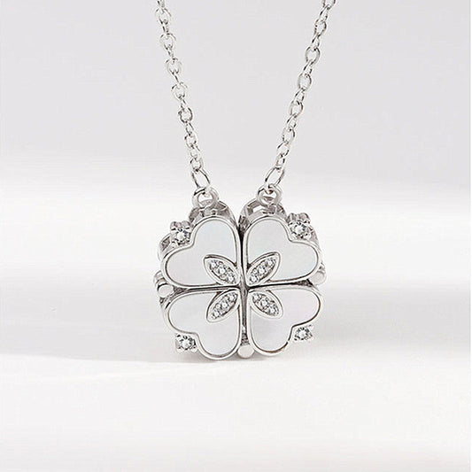 Net Red Clover Enamel Necklace