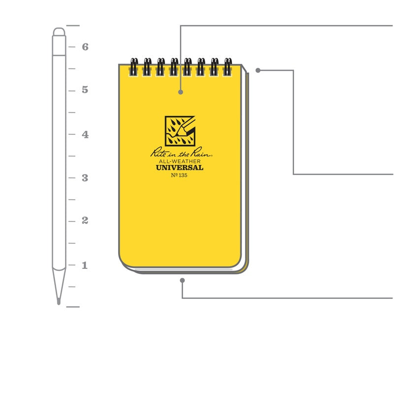 Rite in the Rain Top Spiral Bound Pocket Notebook No.135 - Yellow 3" x 5"
