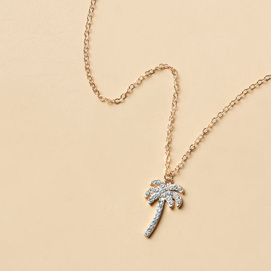 Rhinestone Gemstone Coconut Tree Pendant Necklace