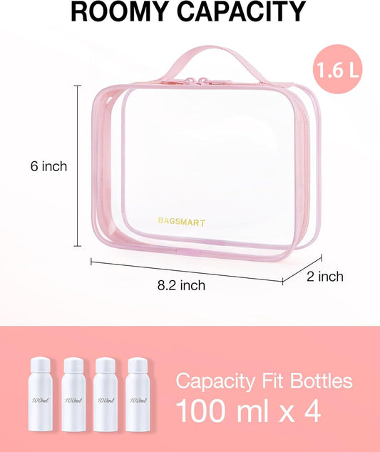 BAGSMART Clear Toiletry Bag - TSA Approved, Quart-Size, 3-Pack, Water-Resistant Travel Bags