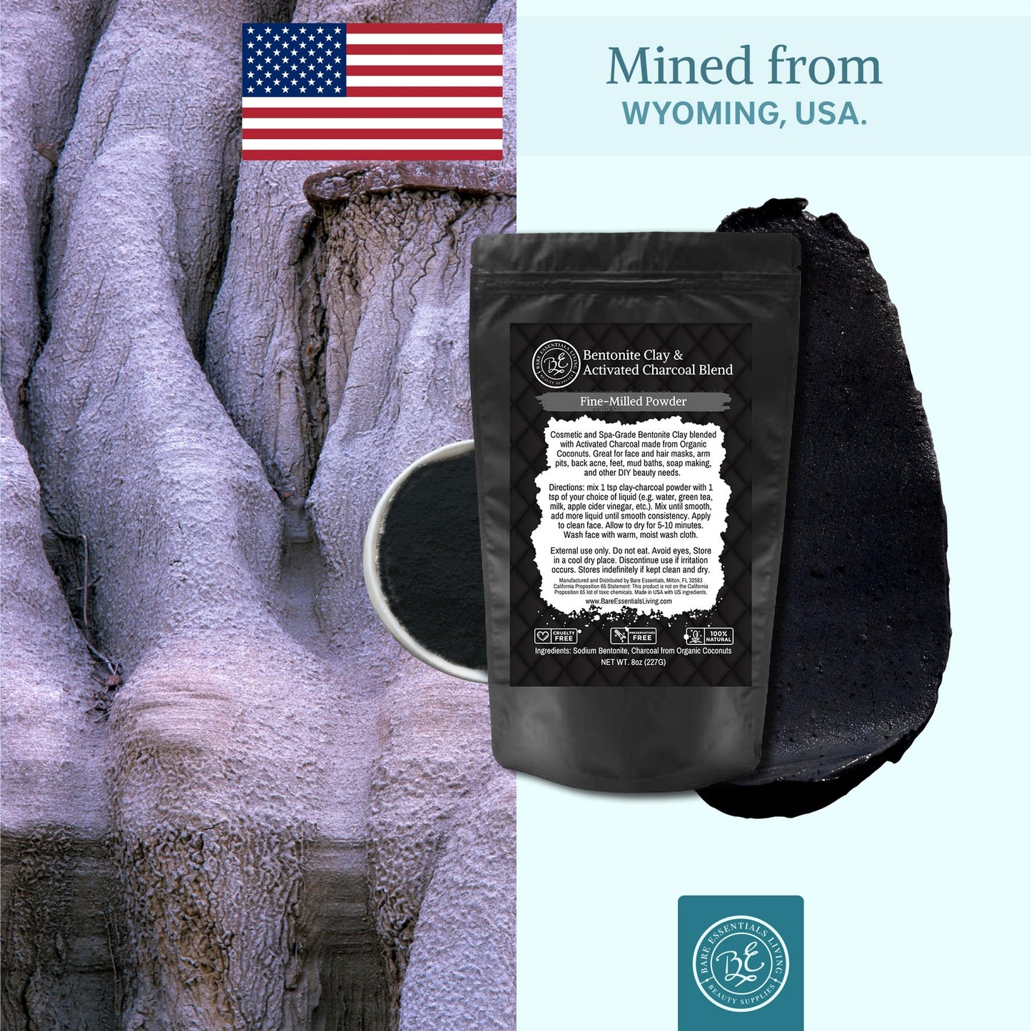 Bare Essentials Living Bentonite Clay & Activated Charcoal Powder Blend (8oz) – DIY Masks, Teeth Powder & Soap Making