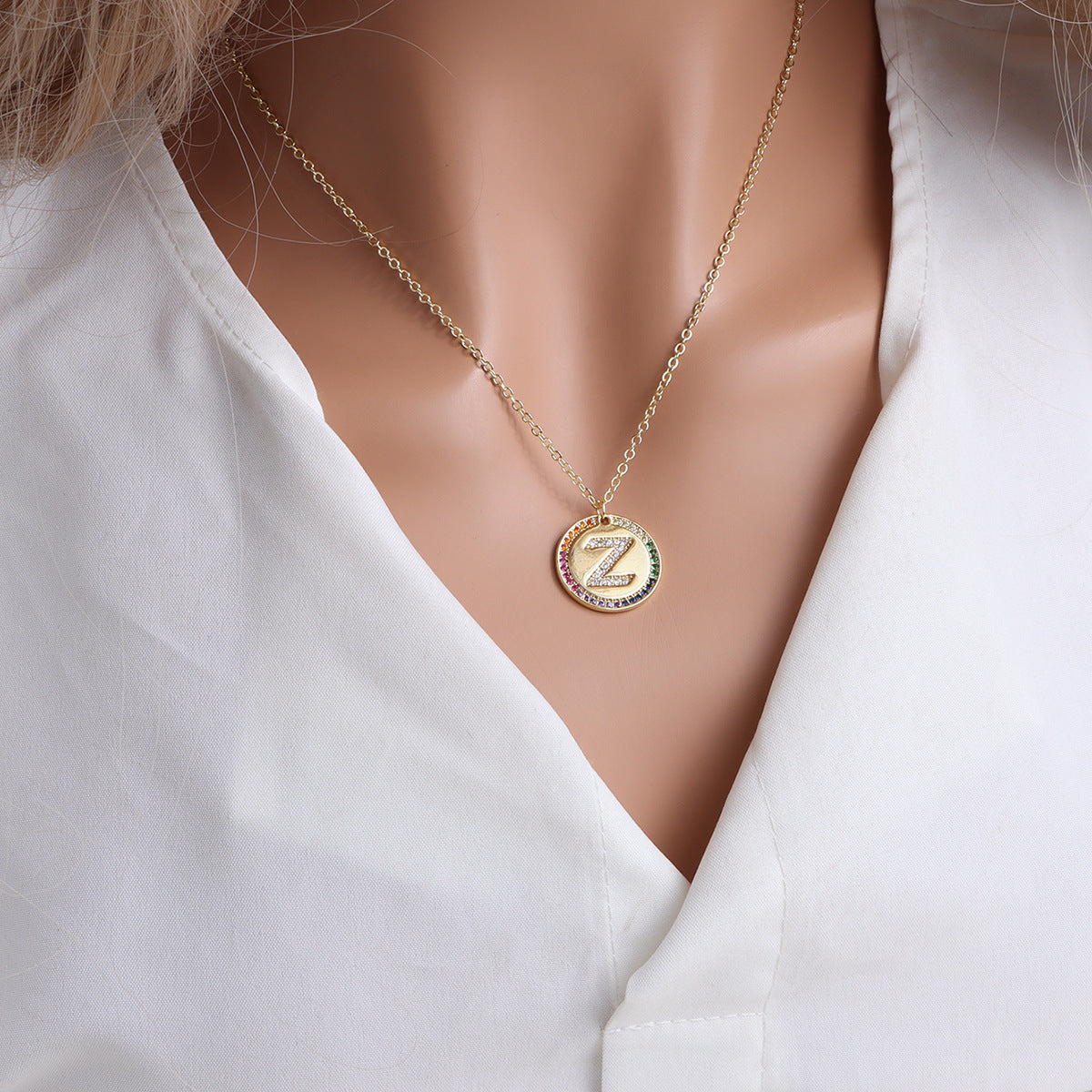 A-Z Round Necklace with Colourful Crystals