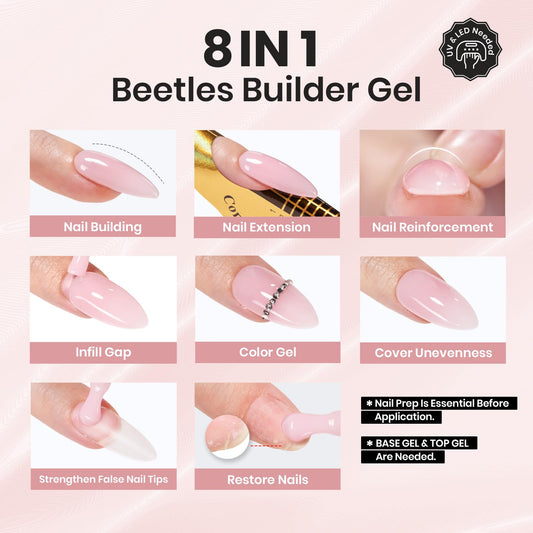 Beetles Builder Gel Set – Skin Poem 12-Color Nail Builder Gel, 8-in-1 Thickening & Strengthening for DIY Nails