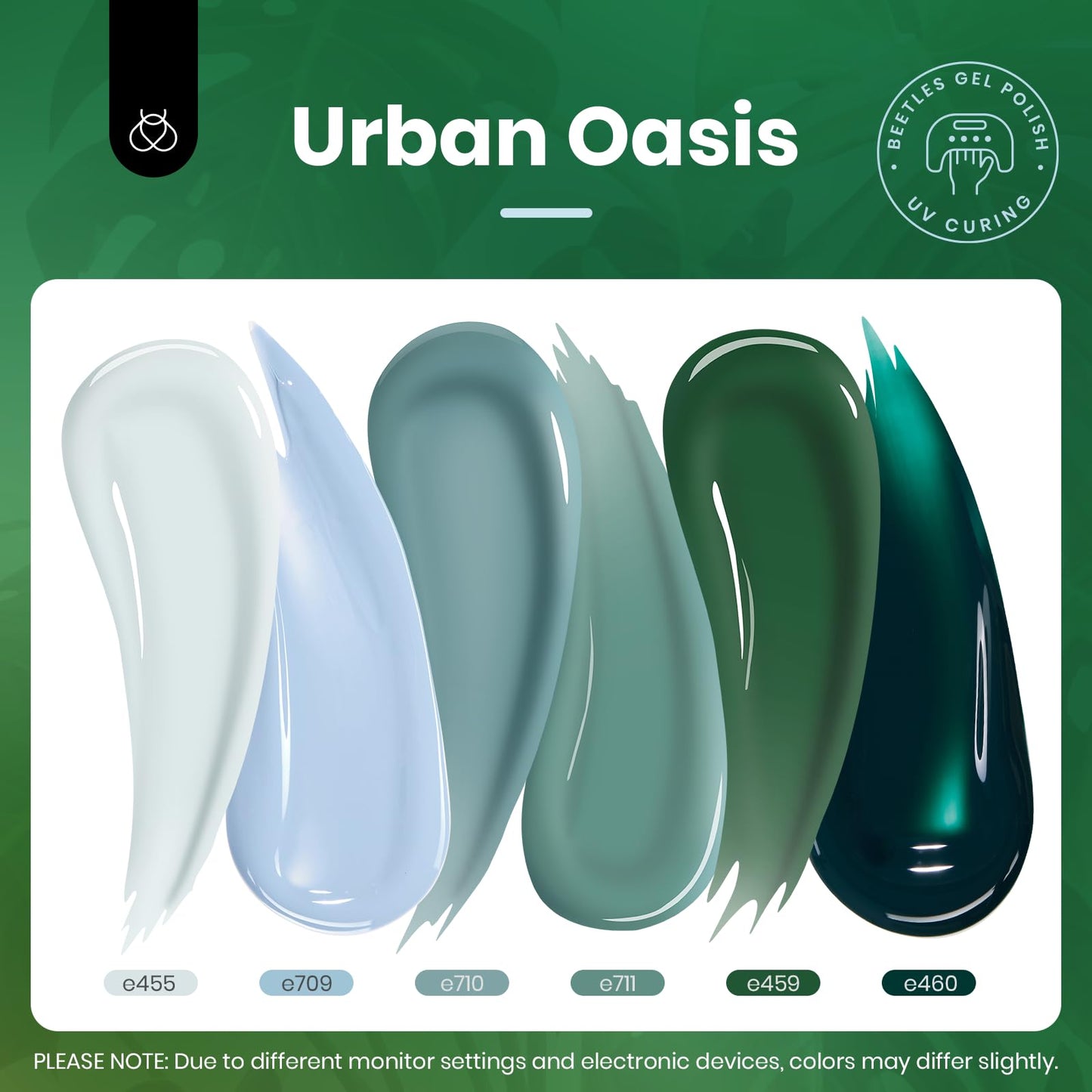 Beetles Gel Nail Polish Set – 6 Colors, 15ml Each, Misty Gray to Dark Green | Soak Off UV/LED Kit