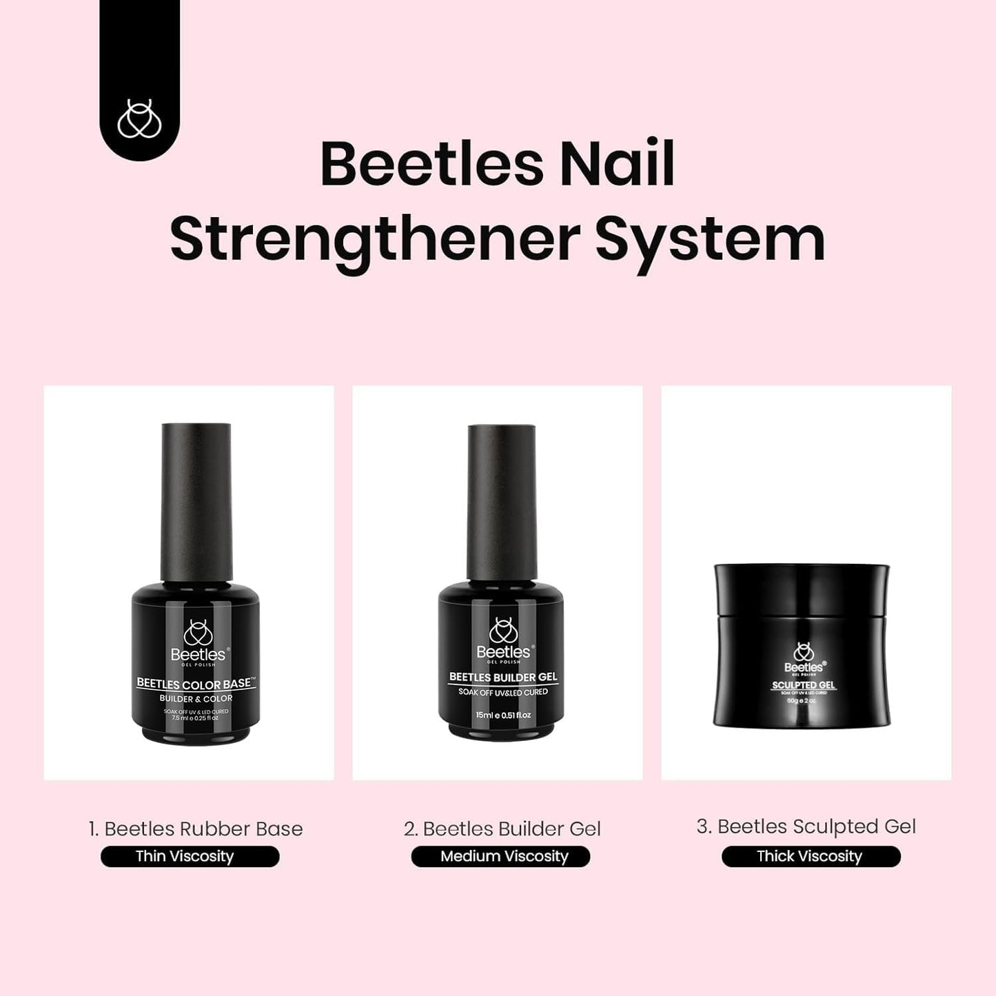 Beetles Rubber Base Gel Nail Polish – Glitter Nude Pink Builder Base Coat for Natural Nails