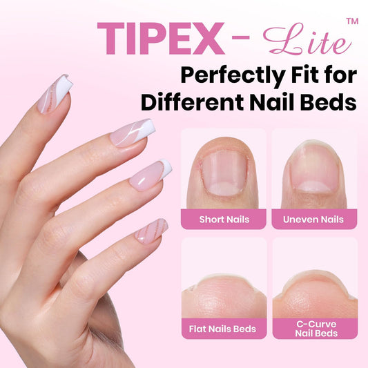 Beetles Tipex Lite Apex Nail Tips – Coffin Short, 512pcs, 16 Sizes | Pre-Built, Pre-Etched for Flat Nails & Natural C-Curves