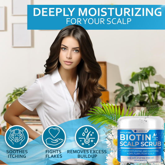 Bellisso Biotin Scalp Scrub - Exfoliate Dry Scalp & Build-Up