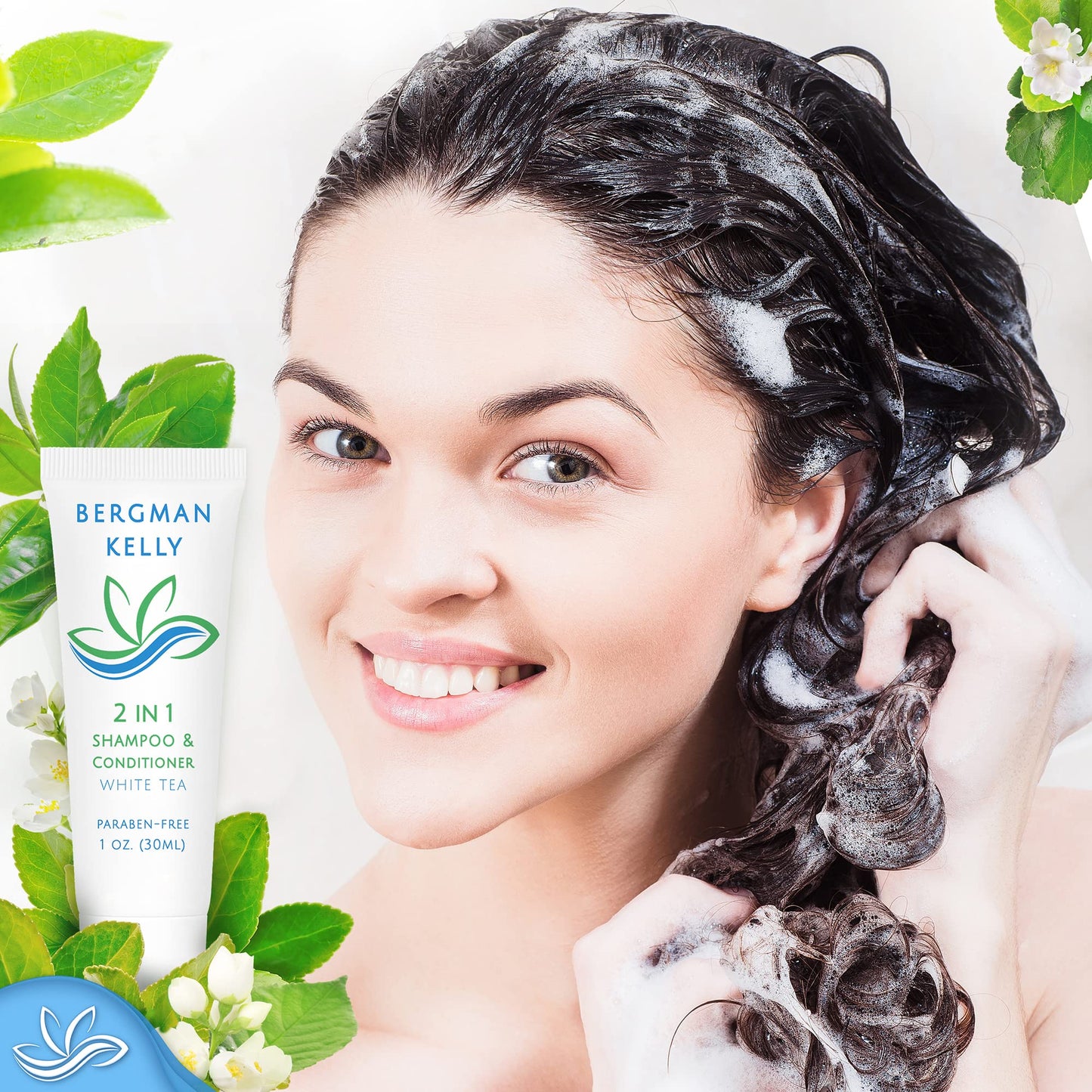 BERGMAN KELLY Travel-Size 2-in-1 Shampoo & Conditioner – White Tea, 50-Pack, 1 fl oz