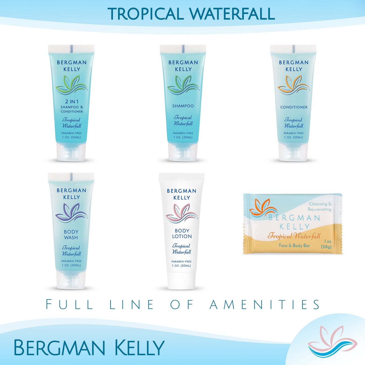 BERGMAN KELLY - Tropical Waterfall Hotel Soap Bars, 1 oz, 200 Count – Travel-Size Luxury Bulk Amenities