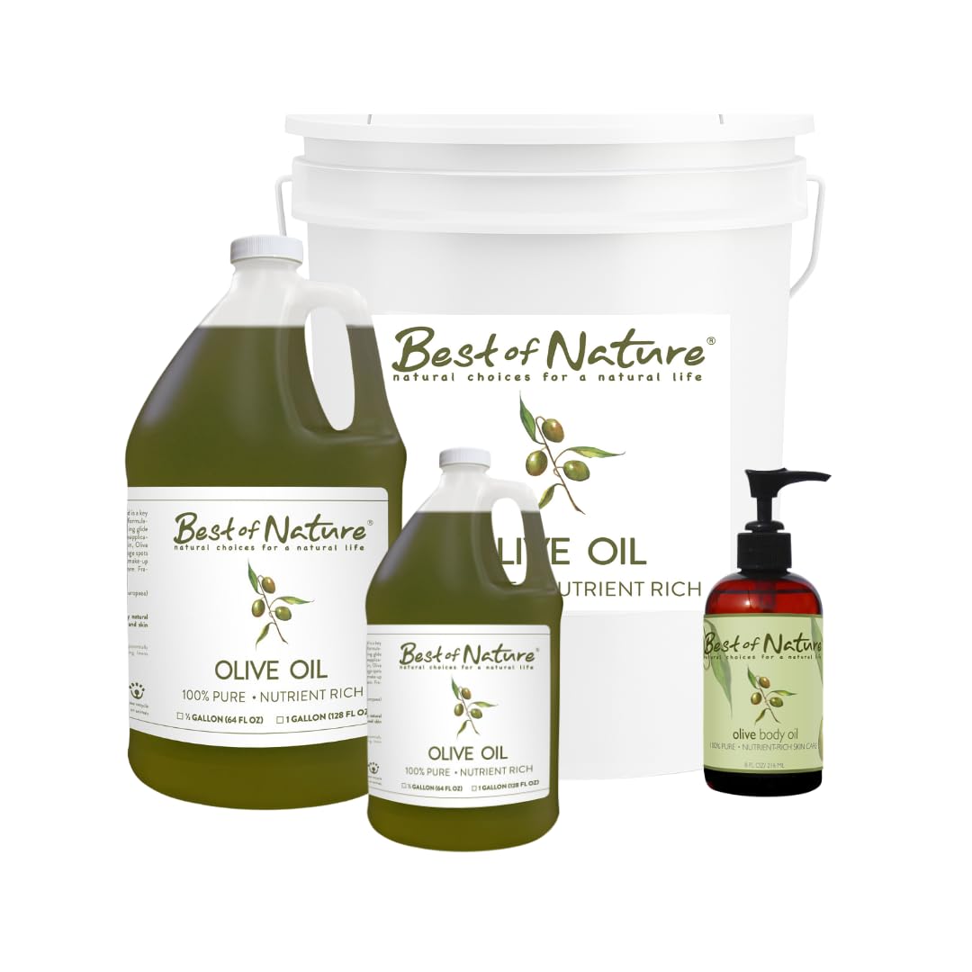 Best of Nature 100% Pure Olive Massage & Body Oil – Cold-Pressed, Unscented, 5 Gallon