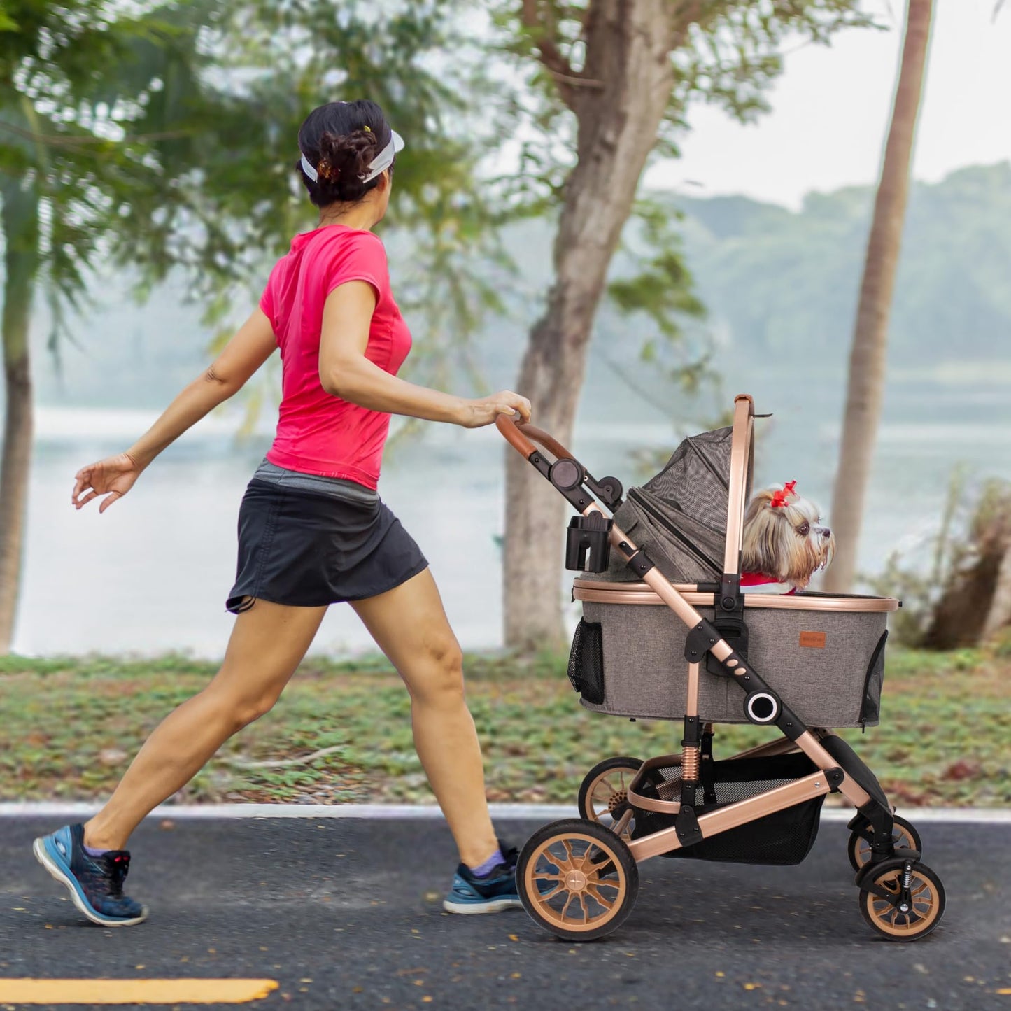 Bicystar Pet Stroller for Medium Dogs – 3-in-1 Carrier & Rubber Wheels