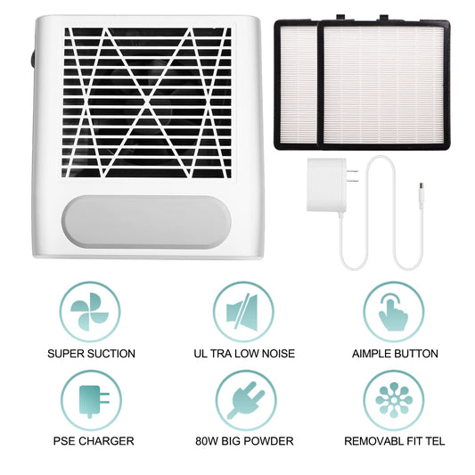 Biutee Nail Dust Collector – 80W Vacuum with 2 Reusable Filters | Low Noise Nail Salon Extractor
