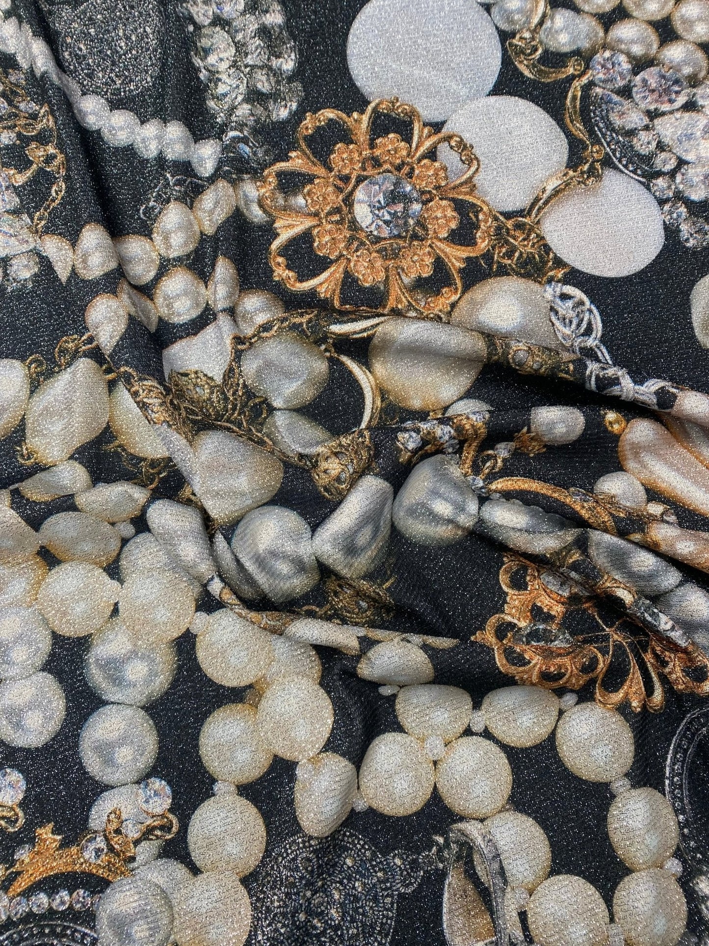 Black Jewelry Fabric with Pearl Pattern for Elegant Accessories Sold by Metre