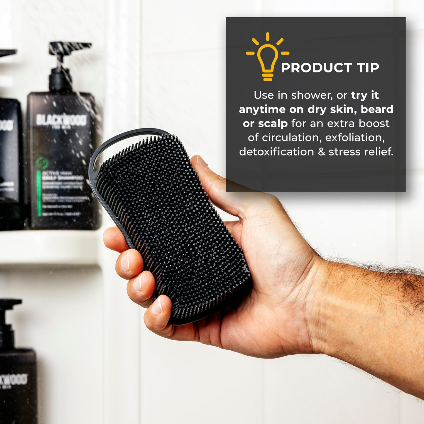 Blackwood For Men Double Duty Beard & Body Scrubber - Dual-Sided Silicone Shower Brush