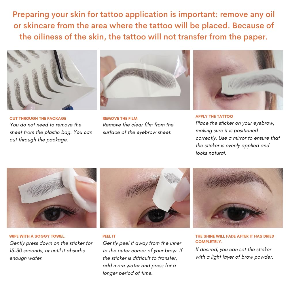 Bliss and Beyond USA 2 Sheets Eyebrow Tattoo Stickers – Waterproof, Natural Miami & Light Brown (24 Pairs)