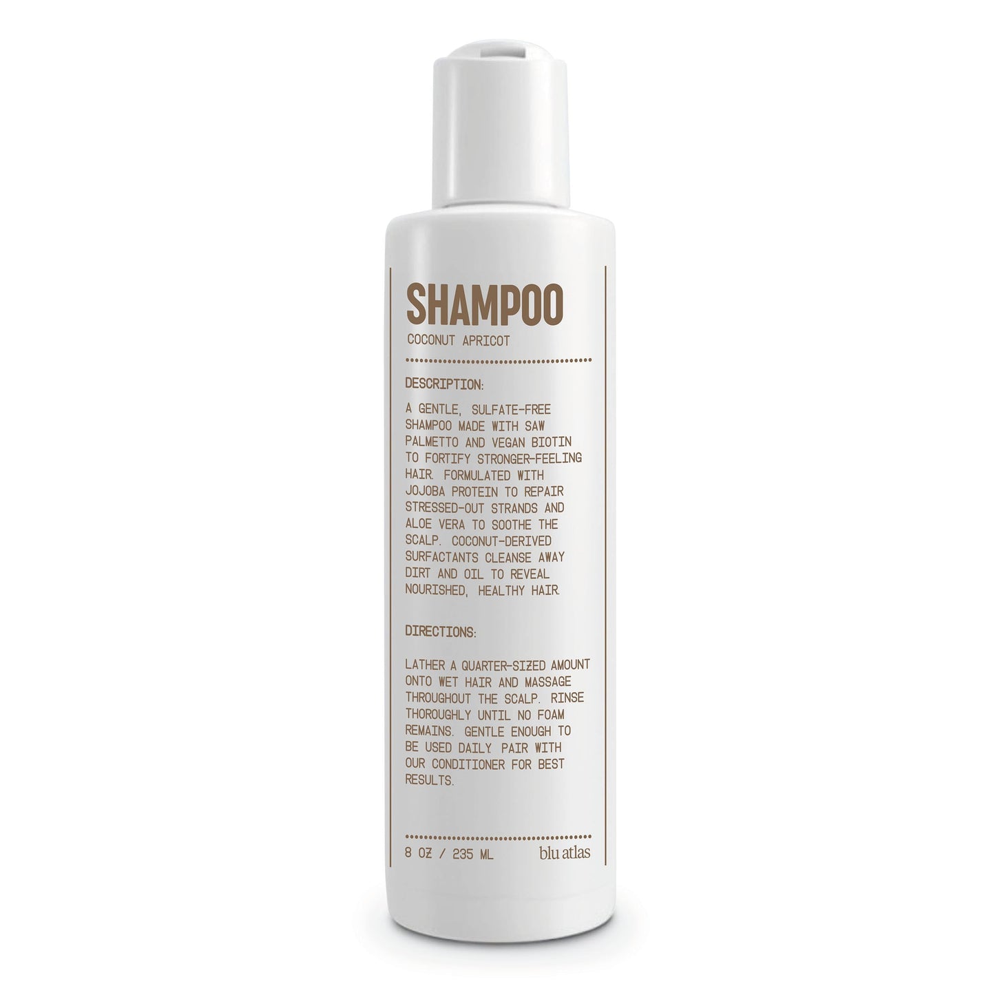 Blu Atlas Men's Natural Shampoo – Organic, Sulfate-Free, Paraben-Free – Coconut Apricot – Made in USA – 8 oz