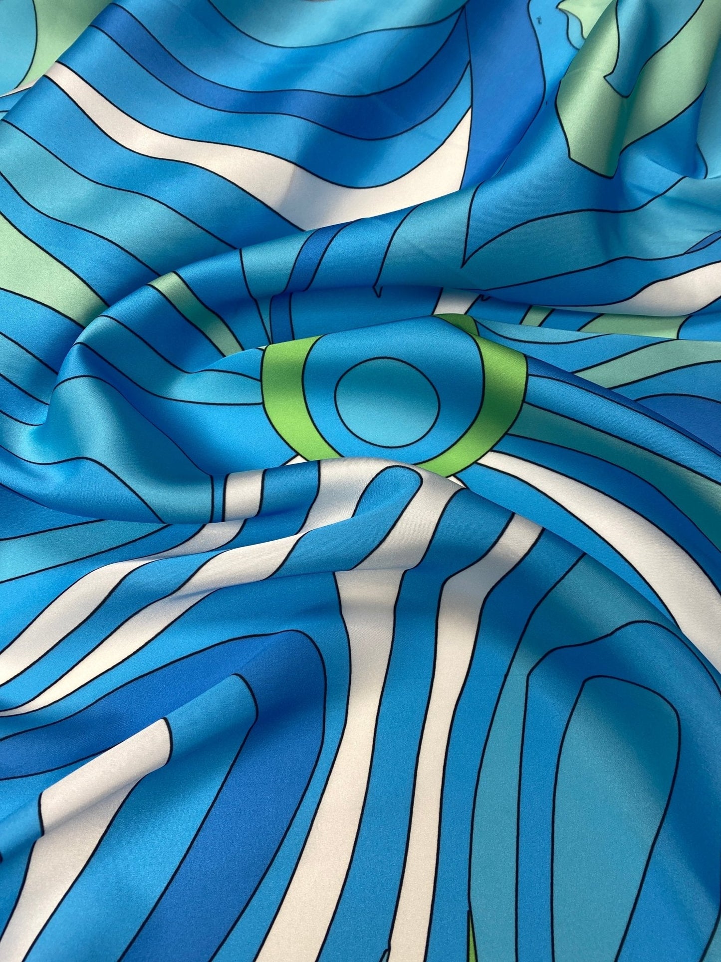 Blue Green Wave Fabric – Ocean Abstract Print by the Metre
