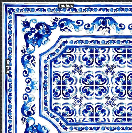 Blue Majolica Fabric by the Metre