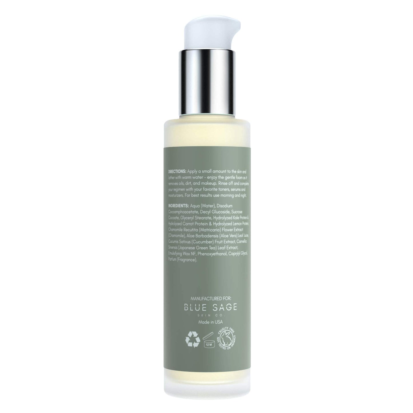 Blue Sage Kale Milky Daily Facial Cleanser – Natural Anti-Aging Face Wash with Antioxidants & Amino Acids