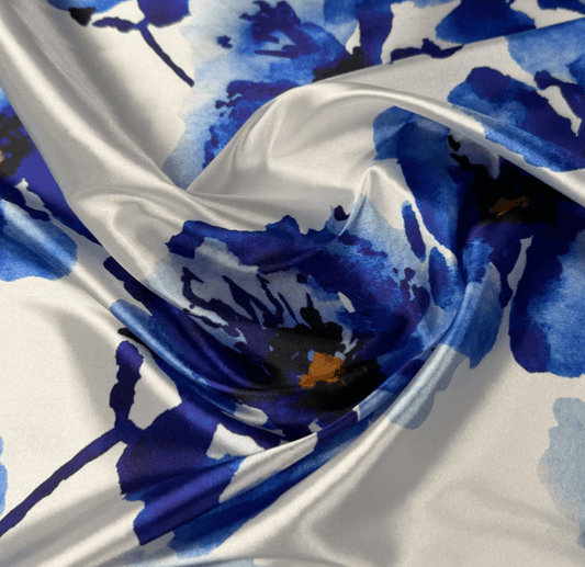Bold Blue Watercolor Floral Fabric Sold by Metre