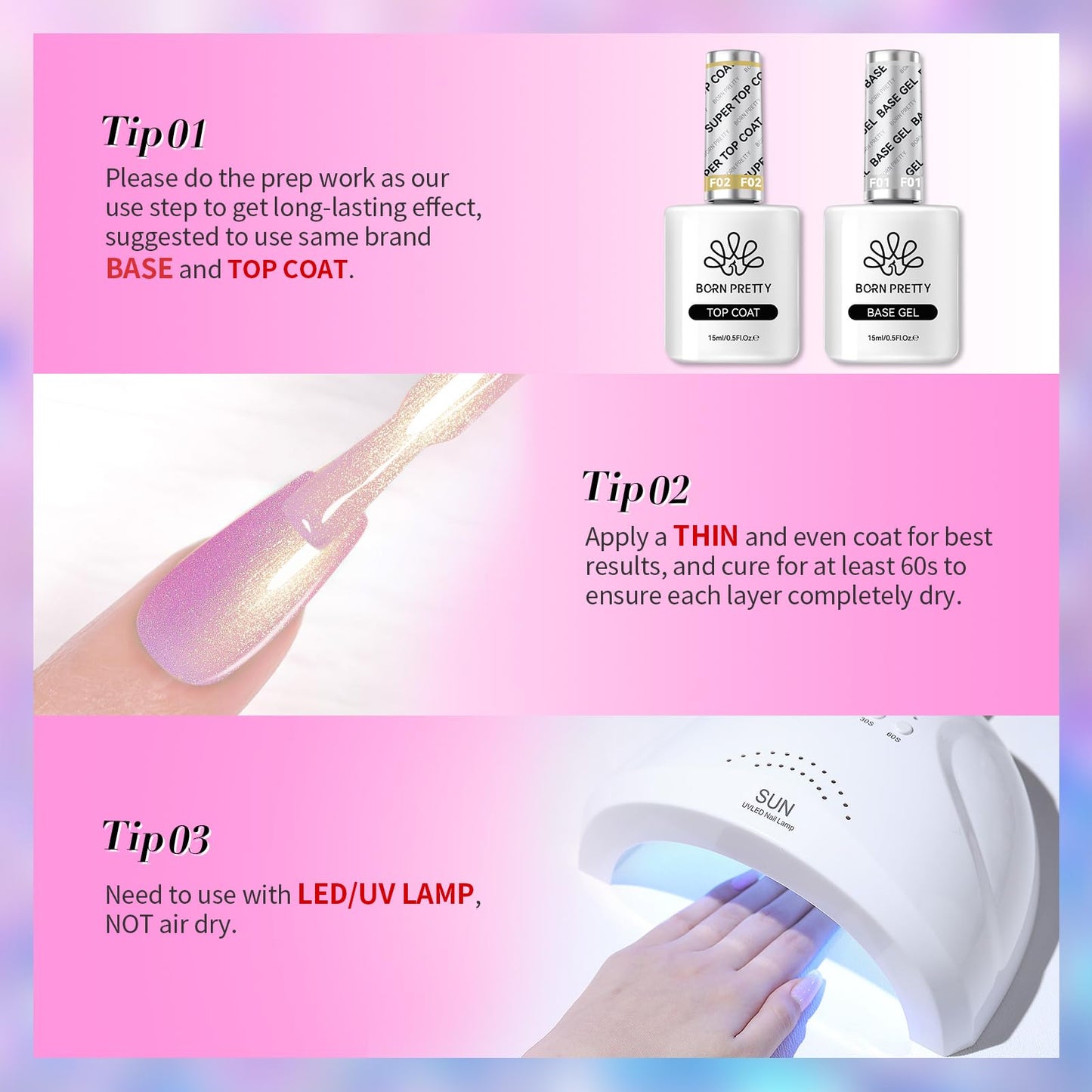 Born Pretty Pink Gel Nail Polish Kit – 6 Colors (Glitter, Pearl & Mermaid Shimmer) Soak-Off Gel Nail Kit