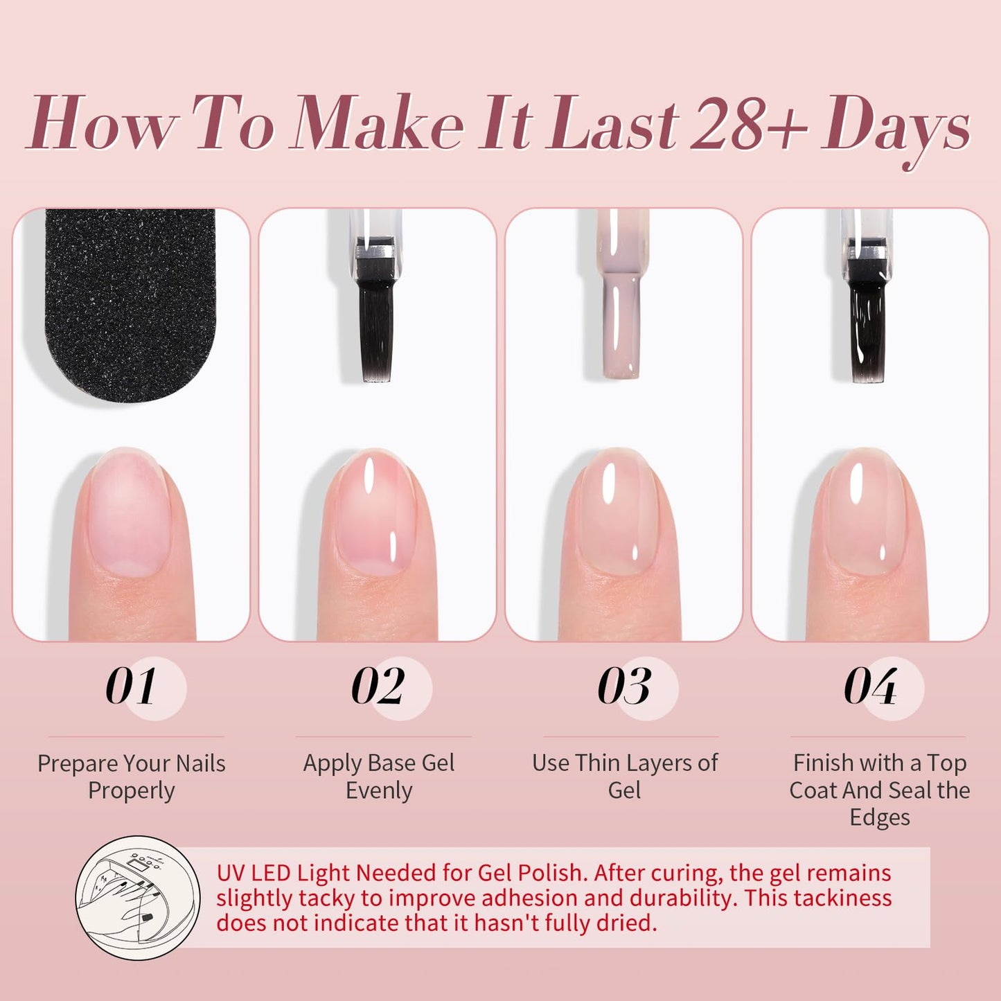 Born Pretty Milky White Jelly Pink Gel Nail Polish Kit – 6 Colors, Soak Off, UV Light Cure