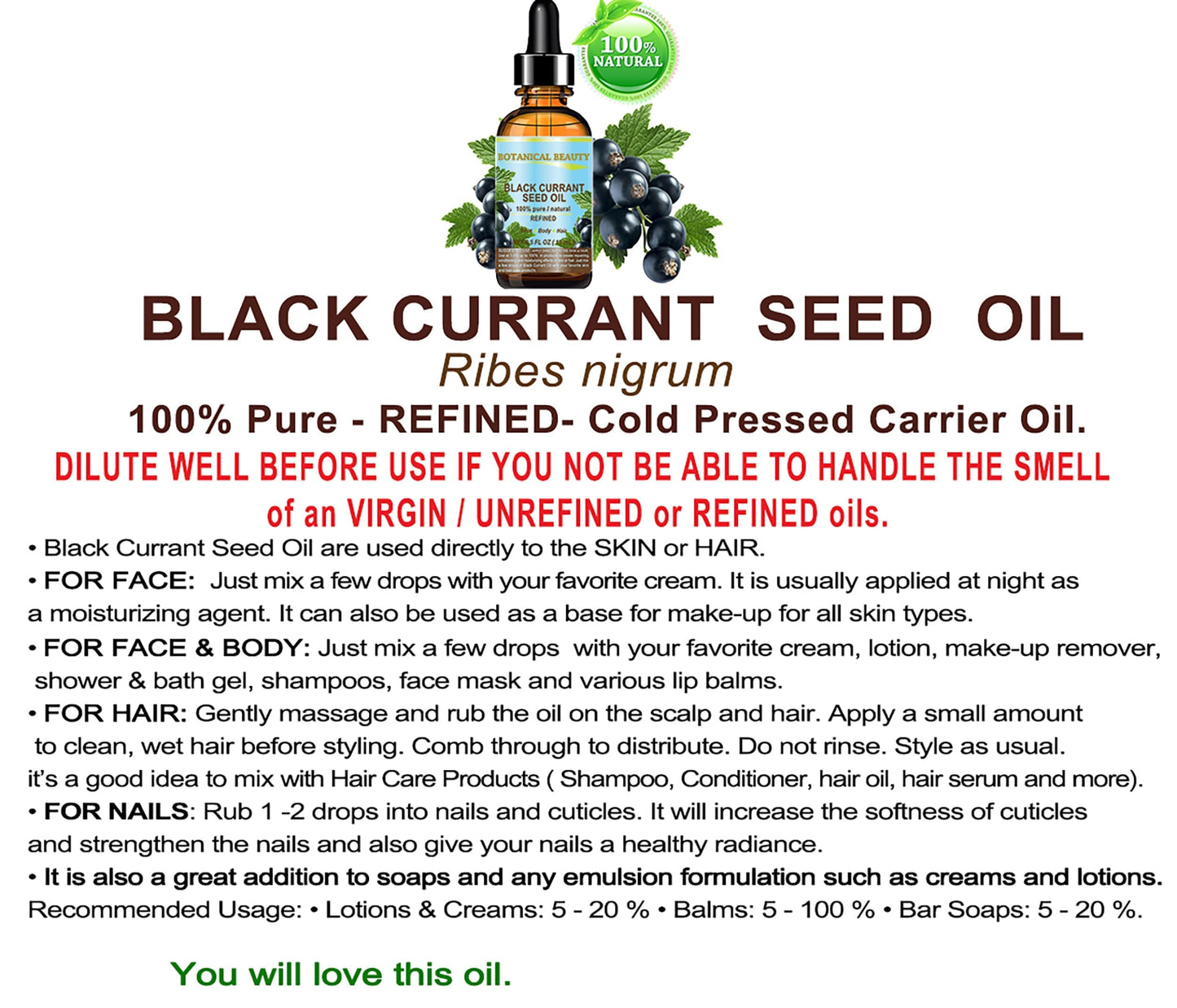 Botanical Beauty Black Currant Seed Oil - 100% Pure, Cold-Pressed Carrier Oil (1 Fl Oz)