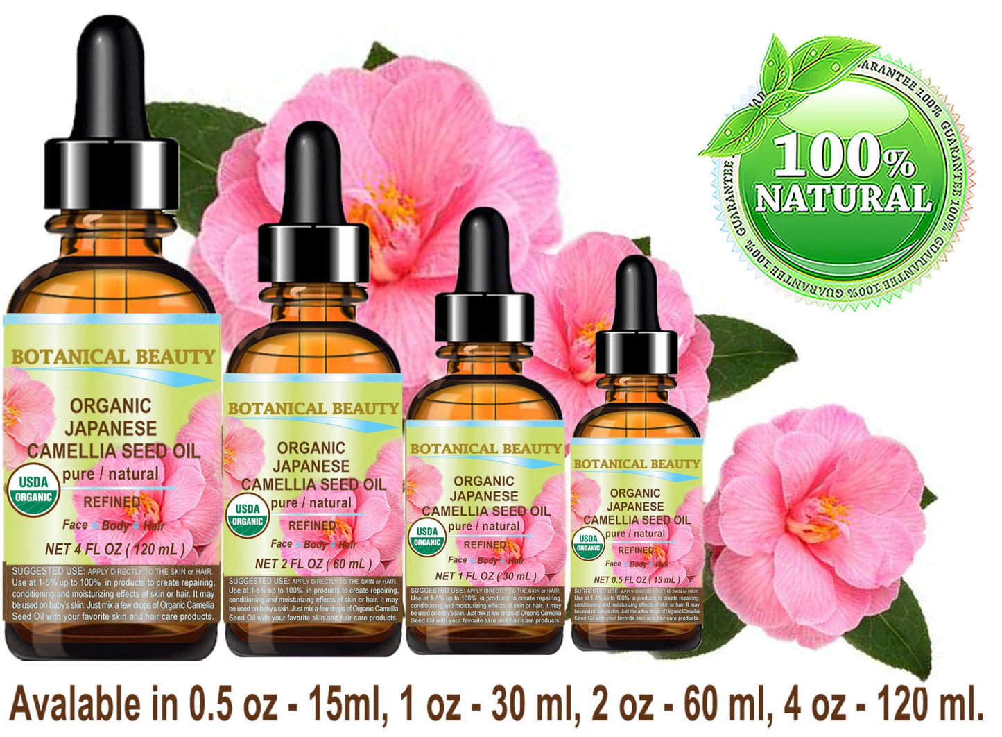 Botanical Beauty Japanese Camellia Seed Oil – Pure, Hypoallergenic Carrier Oil (1 oz)