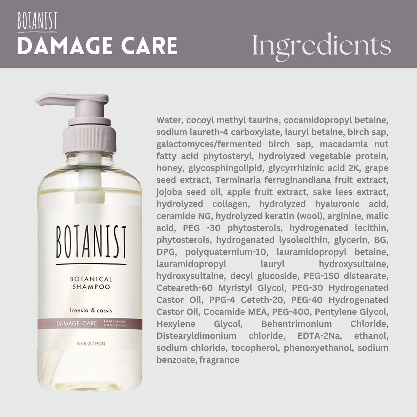 Botanist Organic Shampoo for Color-Treated Hair – From Japan, Paraben & Sulfate Free with Keratin, Proteins, Collagen & Hyaluronic Acid (15.5 oz) Freesia & Cassis